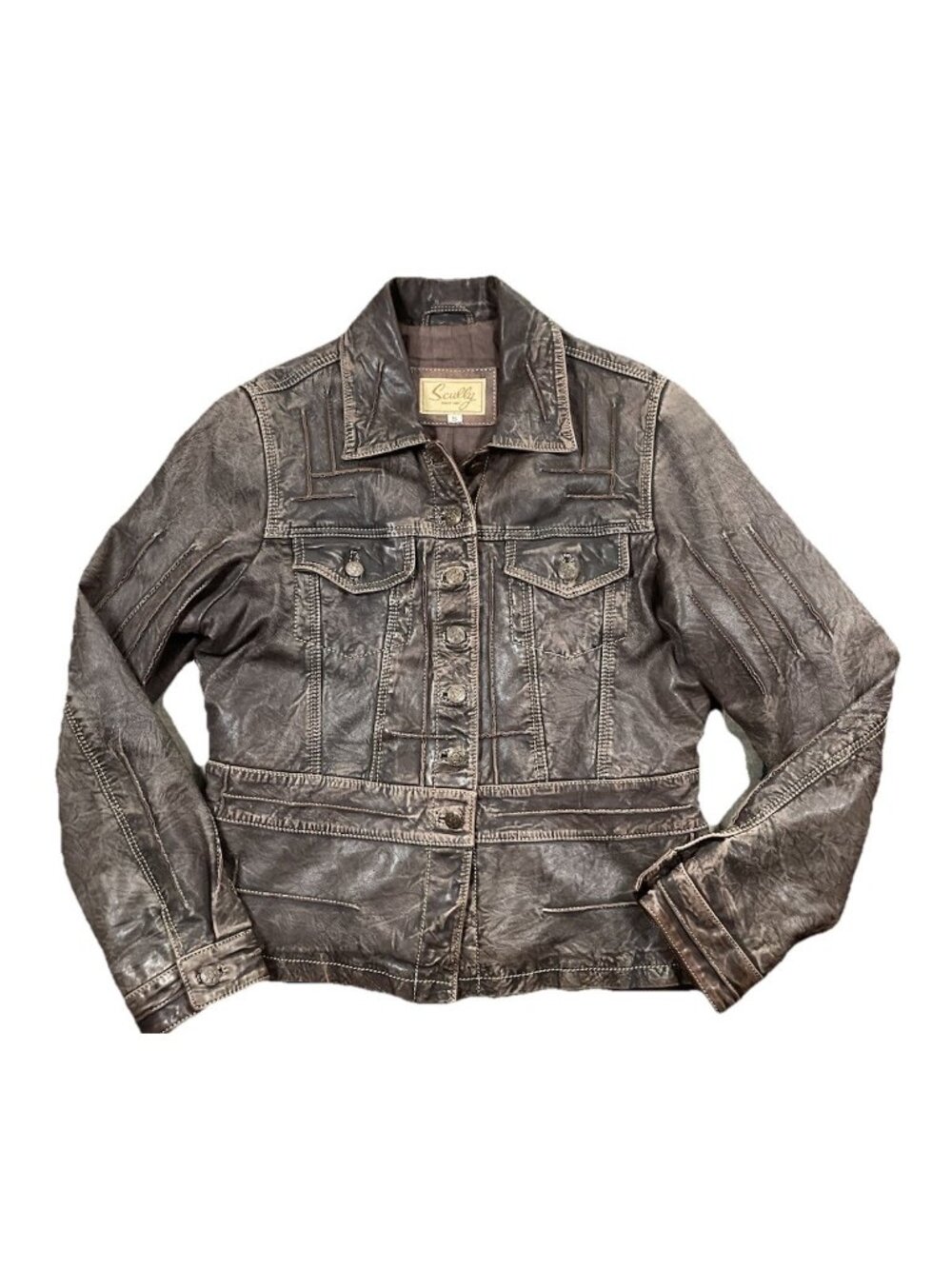 Scully Brown Jacket Leather Size Small Women’s Worn Weather Look Motorcycle